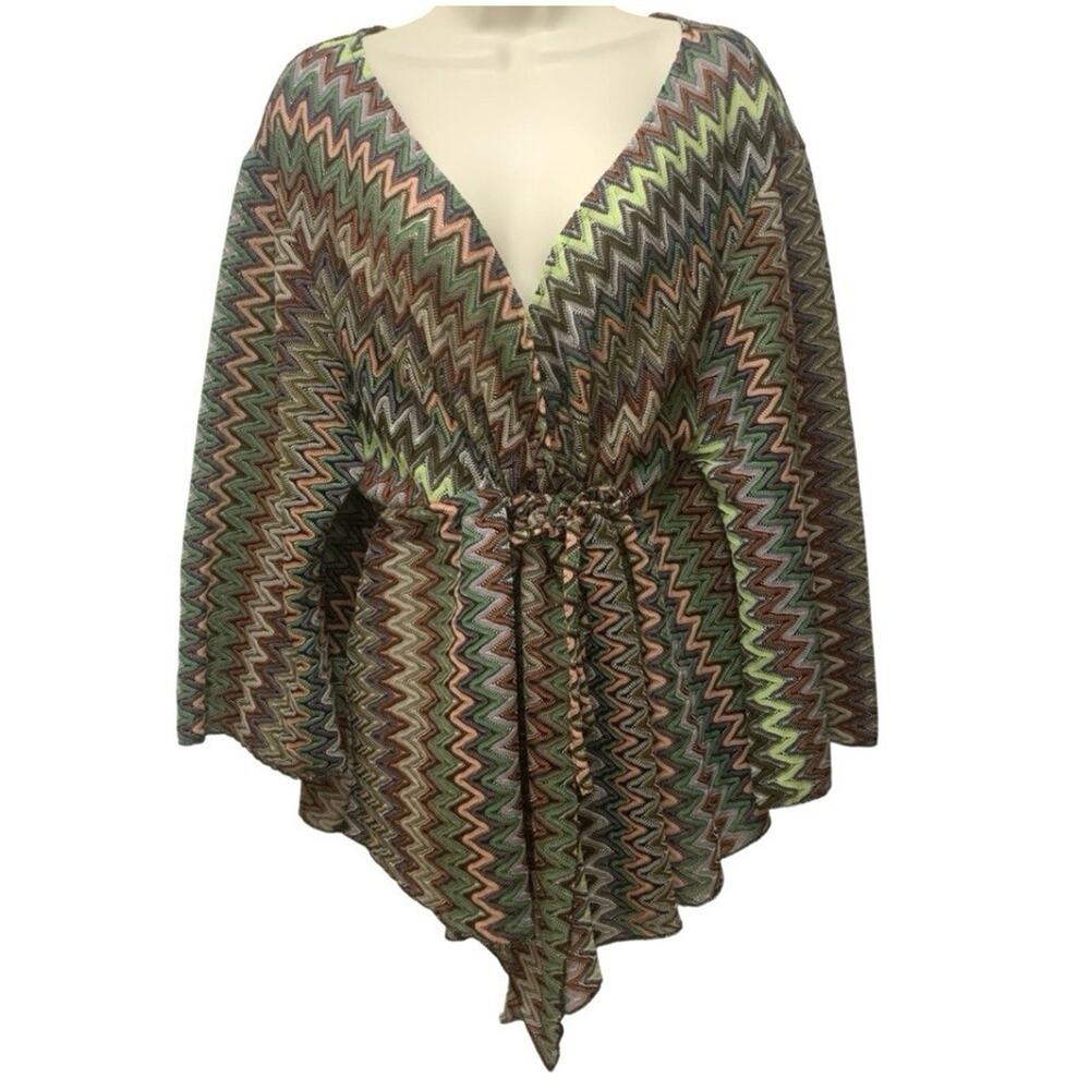 Vintage Erica Brooke Chevron Knit Blouse Size 24 Boho Wide Sleeve Drawstring